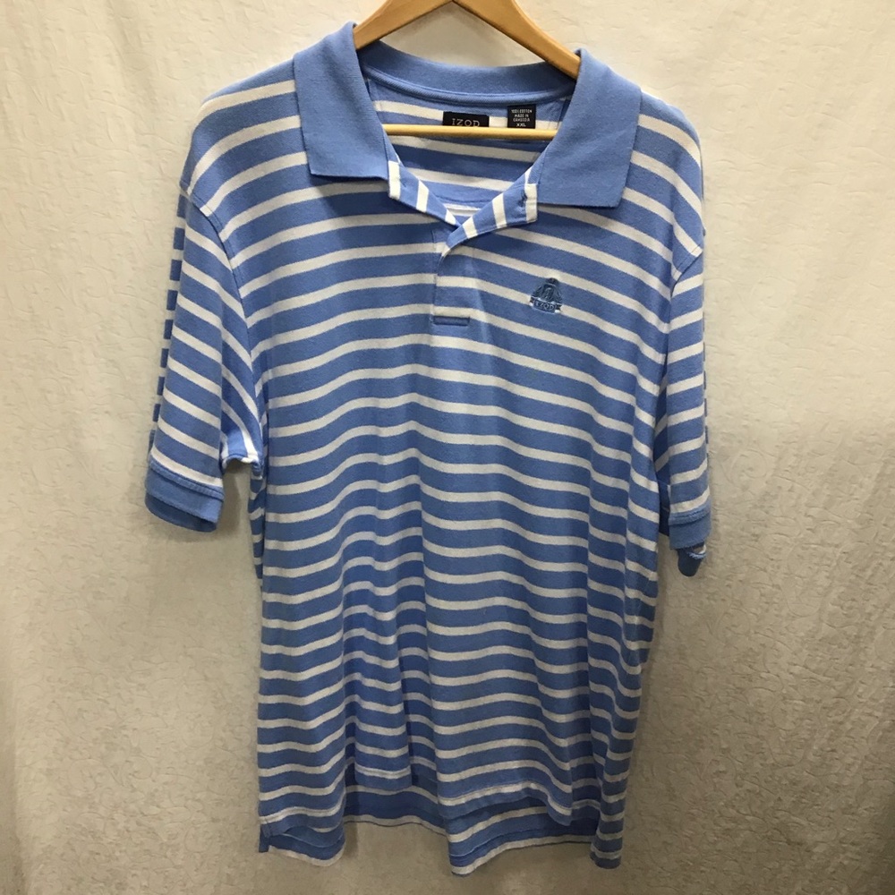 Men’s XXL Izod light blue/white striped polo shirt